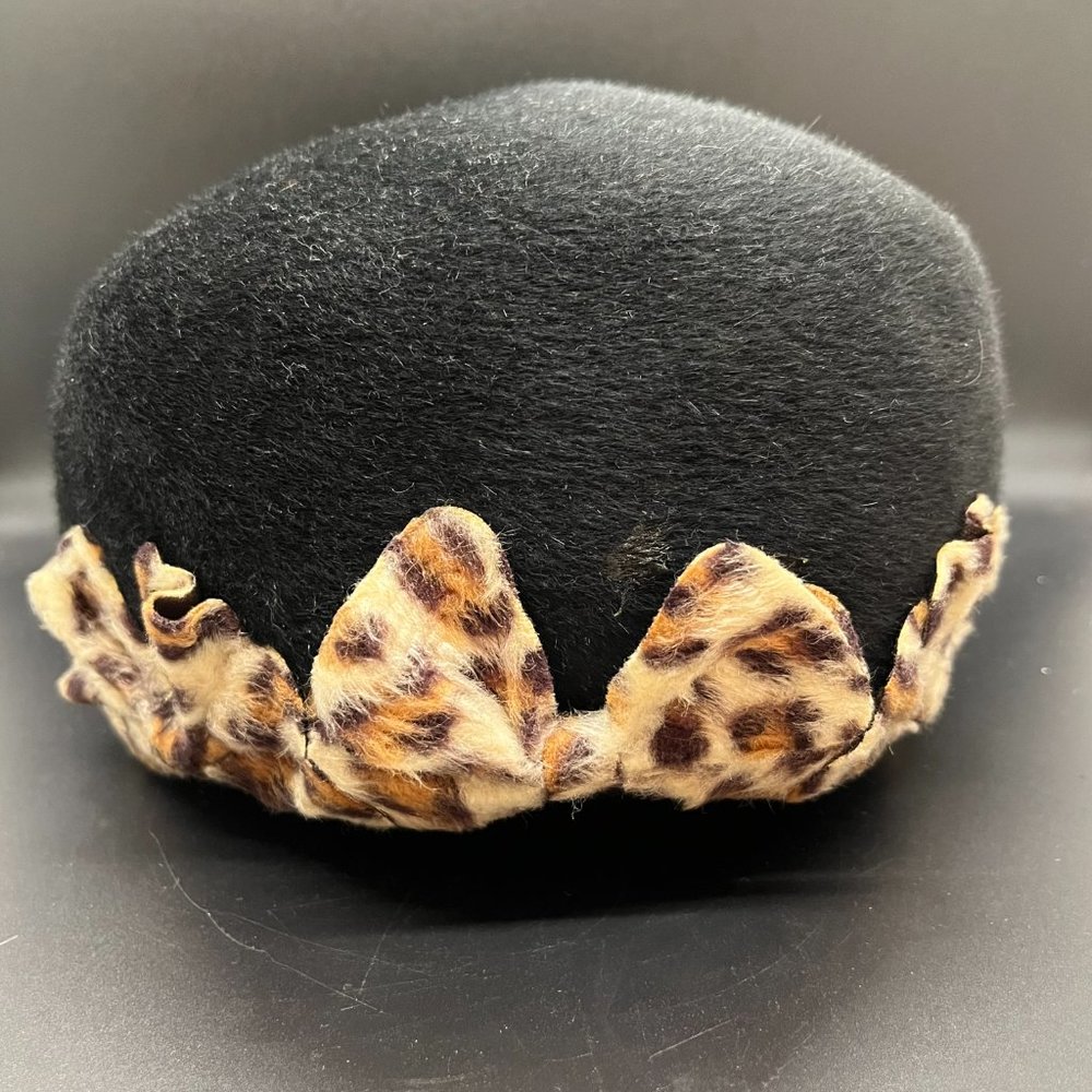 Mr John Jr Vintage Black Felt Hat with Leopard Print Trim